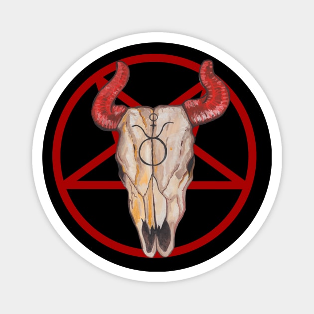 Cowskull red satanism pentagram Magnet by deadblackpony